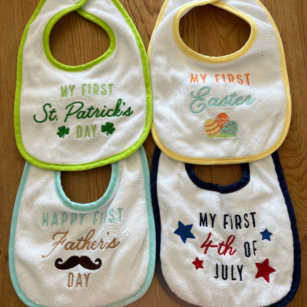 Hudson Baby Holiday Bibs Set - Green, Orange, Blue, Red